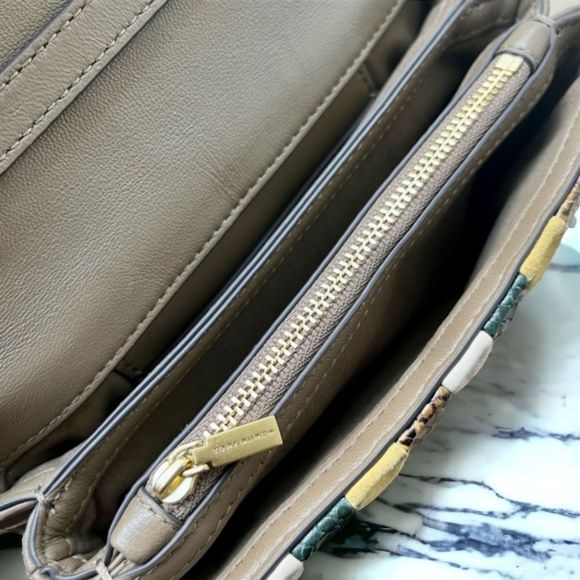 Tory Burch Striped Yellow Green Cream Snakeskin Chain Crossbody Bag - Picture 11 of 16